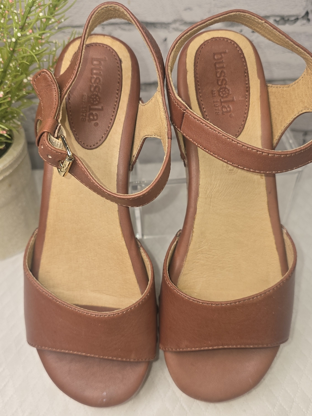 BUSSOLA MANSFIELD PLATFORM WEDGE SANDAL BROWN LEATHER CORK WOMENS 38 - Picture 3 of 14